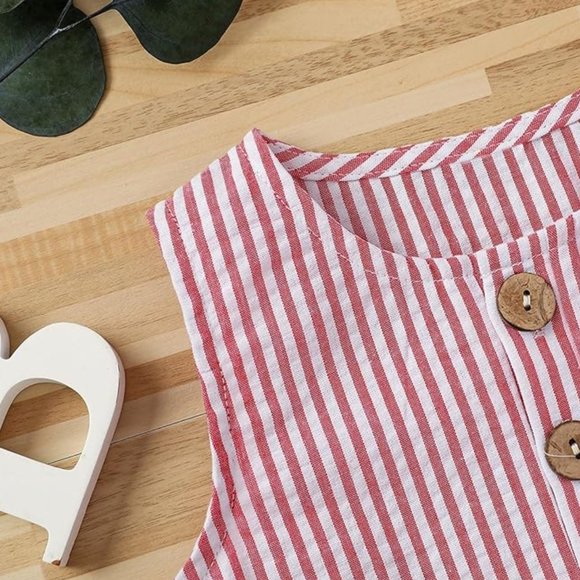 Baby Seersucker Sleeveless Jumpsuit Striped Romper Red & White 9-12 Months NEW! - Picture 8 of 13